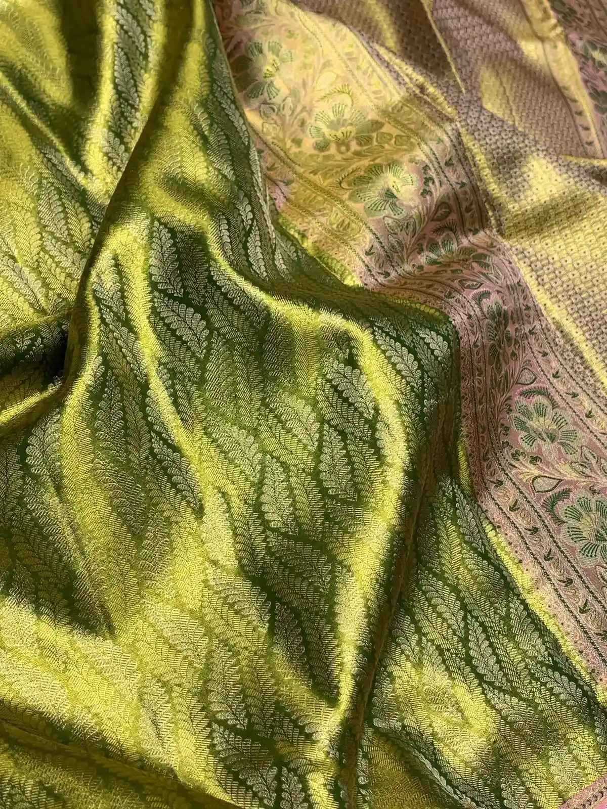 Peach Green Kanchipuram Handloom Bridal Silk Saree